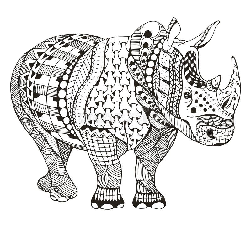 De rinoceros zentangle stileerde, vector, illustratie, potlood uit de vrije hand, stock illustratie De rinoceros zentangle stileerde, vector, illustratie, potlood uit de vrije hand, stock illustratie