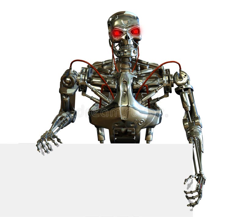 Chrome robot met signrand royalty-vrije illustratie