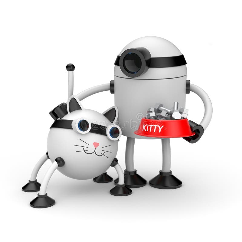 De robot voedt haar kattenrobot royalty-vrije illustratie De robot voedt haar kattenrobot royalty-vrije illustratie