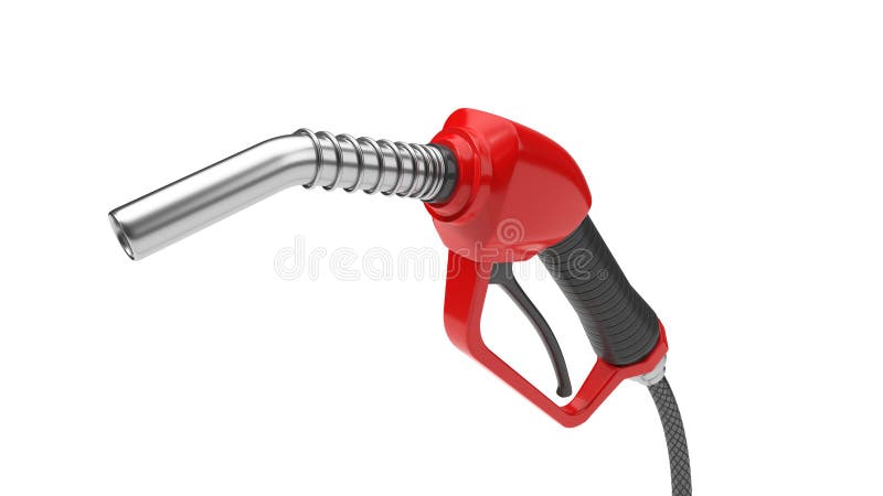 Red fuel nozzle, close up view. 3d illustration. isolated on white. Red fuel nozzle, close up view. 3d illustration. isolated on white