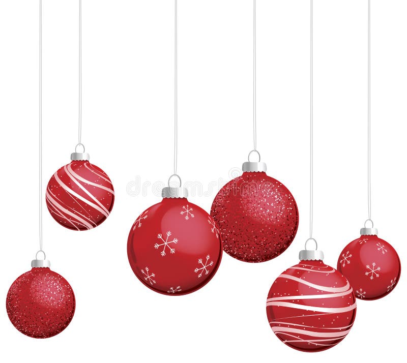 Red Christmas Ornaments hanging against white background. Highly detailed shading illustration. Red Christmas Ornaments hanging against white background. Highly detailed shading illustration.