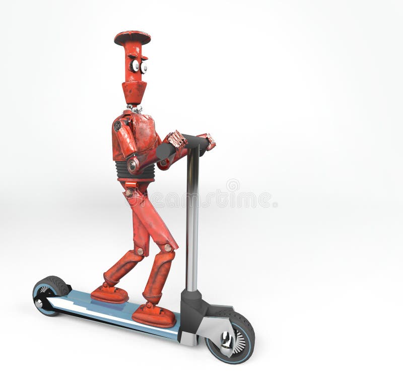 De rode retro robot op 3d autoped, geeft terug vector illustratie De rode retro robot op 3d autoped, geeft terug vector illustratie