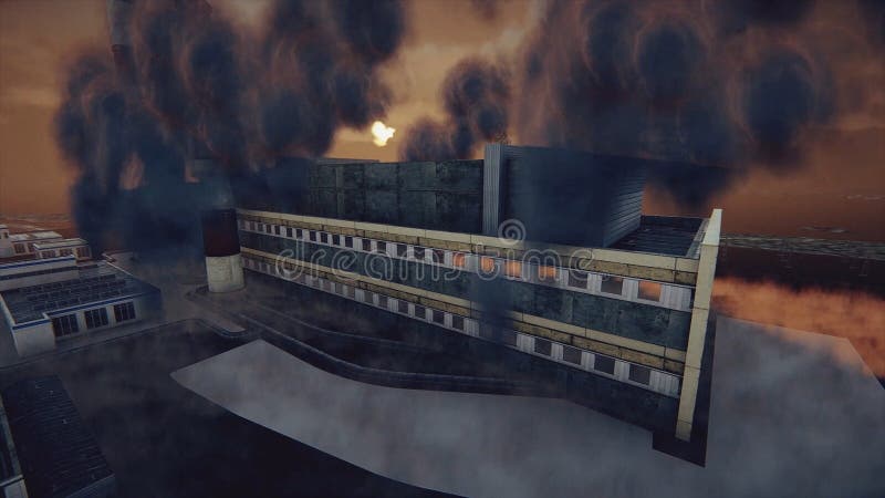 De rokende schoorstenen van de installatie en de abstracte fabriek in dikke smog, ecologisch problemen en luchtvervuilingsconcept vector illustratie De rokende schoorstenen van de installatie en de abstracte fabriek in dikke smog, ecologisch problemen en luchtvervuilingsconcept vector illustratie