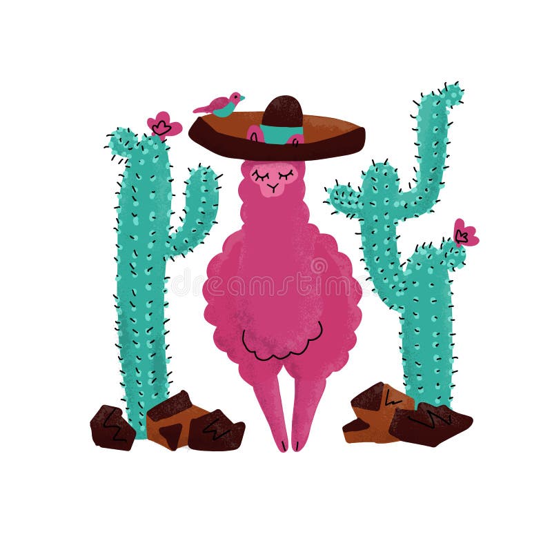 De roze getrokken vectorillustratie van de alpacababy hand Lama of alpaca de druk clipart ontwerpt voor kinderdagverblijfontwerp, stock illustratie De roze getrokken vectorillustratie van de alpacababy hand Lama of alpaca de druk clipart ontwerpt voor kinderdagverblijfontwerp, stock illustratie