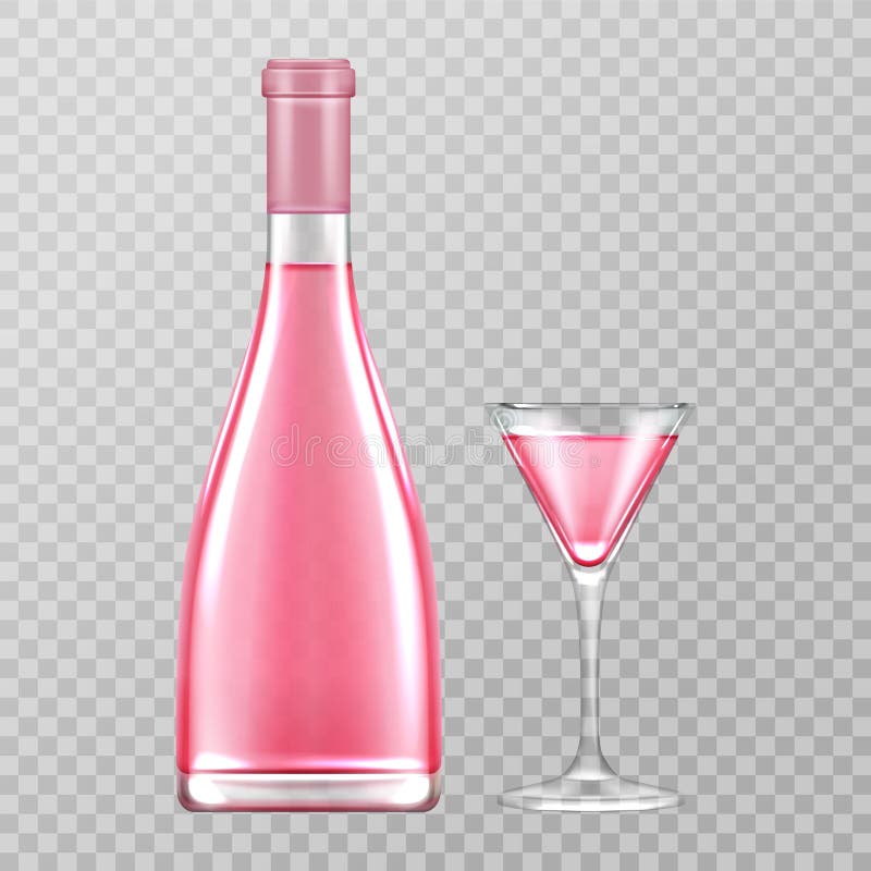 De roze het champagnefles en glas, namen bruisende wijn toe stock illustratie De roze het champagnefles en glas, namen bruisende wijn toe stock illustratie