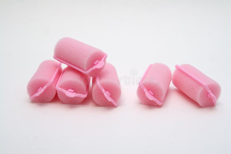 Six pink foam hair curlers. Six pink foam hair curlers