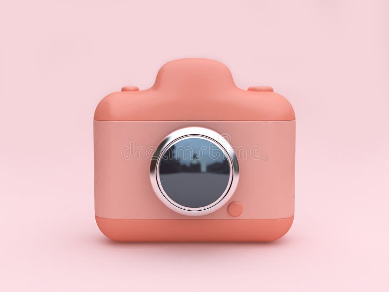 De roze stuk speelgoed camera met minimale 3d van de lens zilveren bezinning geeft terug vector illustratie De roze stuk speelgoed camera met minimale 3d van de lens zilveren bezinning geeft terug vector illustratie