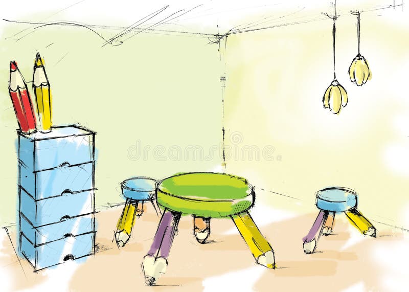 Sketch for a young child room or a daycare place. Sketch for a young child room or a daycare place.