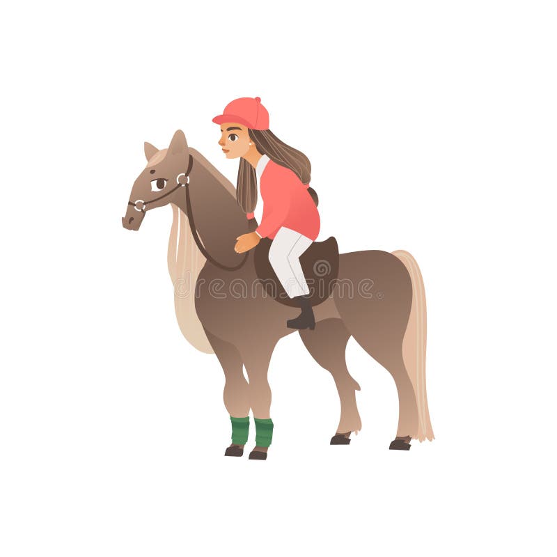 De ruiter van het jong geitjemeisje in roze vorm op horseback Het berijden en ruitersport voor kinderen en tieners, hobbys met di vector illustratie De ruiter van het jong geitjemeisje in roze vorm op horseback Het berijden en ruitersport voor kinderen en tieners, hobbys met di vector illustratie