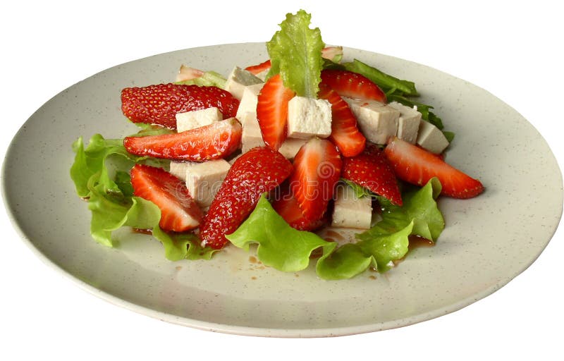 fruit salad with fresh strawberries, tofu and lettuce. fruit salad with fresh strawberries, tofu and lettuce