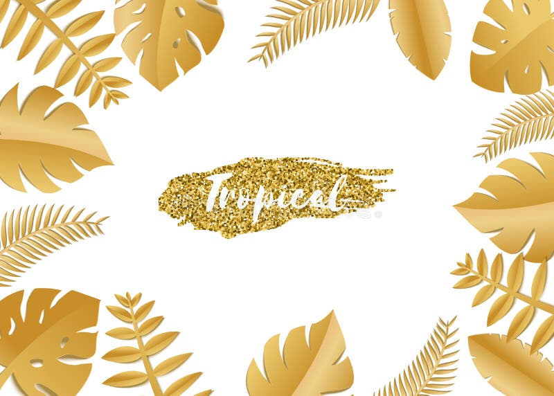De samenstelling met bladeren van de luxe de gouden wildernis op witte achtergrond in document sneed stijl Tropisch bladgoudkader vector illustratie De samenstelling met bladeren van de luxe de gouden wildernis op witte achtergrond in document sneed stijl Tropisch bladgoudkader vector illustratie