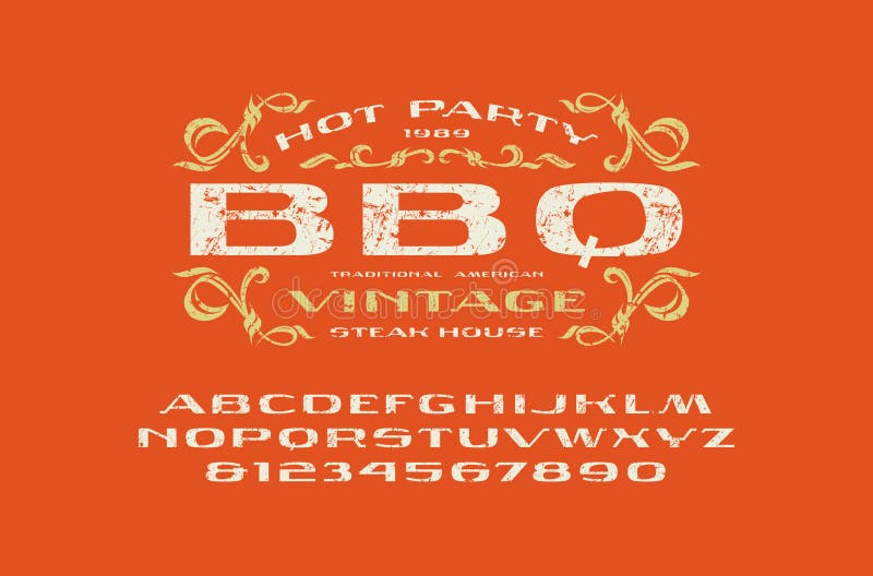 De sans serif extendió la etiqueta de la fuente y de la barbacoa ilustración del vector De sans serif extendió la etiqueta de la fuente y de la barbacoa ilustración del vector