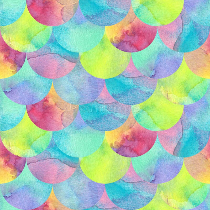Mermaid or fish scale seamless pattern with watercolour texture. Colorful mermaid scale ornament. Abstract watercolor seamless pattern. Fantastic marine theme wallpaper tile. Fish scale wrapping paper. Mermaid or fish scale seamless pattern with watercolour texture. Colorful mermaid scale ornament. Abstract watercolor seamless pattern. Fantastic marine theme wallpaper tile. Fish scale wrapping paper