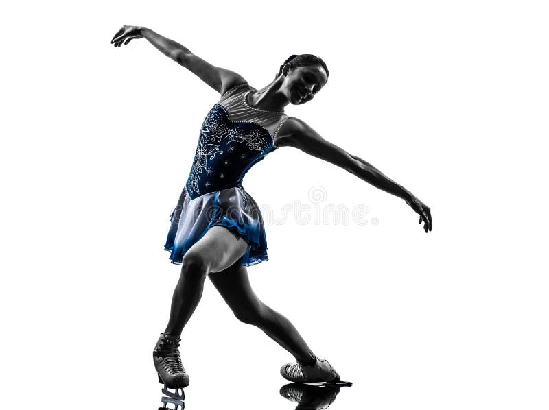 De schaatser van het vrouwenijs het schaatsen silhouet stock foto De schaatser van het vrouwenijs het schaatsen silhouet stock foto