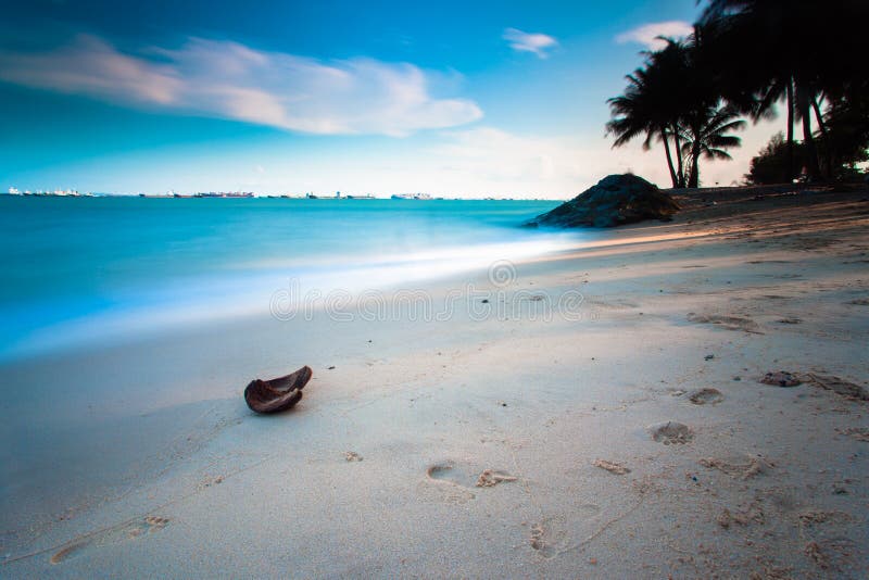 De Schil van de cacao en Overzees Strand: De Kust van het oosten van Singapore stock fotografie De Schil van de cacao en Overzees Strand: De Kust van het oosten van Singapore stock fotografie