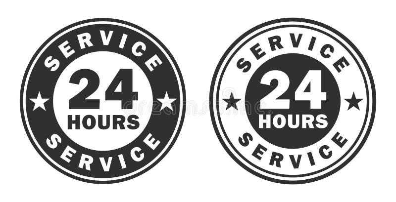24 7 de servicii deschise 24 de ore pe zi și 7 zile pe săptămână. buton simbol simbol pentru siglă pentru suport comercial. vector stock illustration