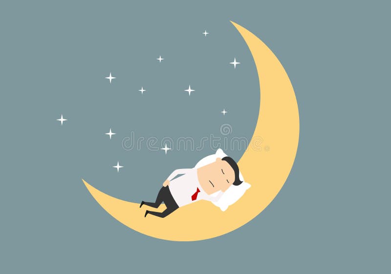 De slaap van de beeldverhaalzakenman op de maan vector illustratie De slaap van de beeldverhaalzakenman op de maan vector illustratie