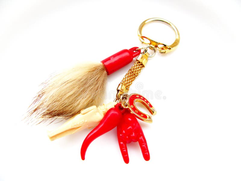 Red keyring with fortune symbols. Red keyring with fortune symbols