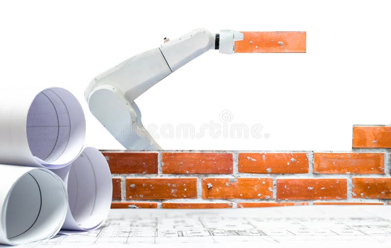 De slimme robotindustrie 4 de bouwconstructieplan van de 0 wapenbaksteen royalty-vrije stock fotografie De slimme robotindustrie 4 de bouwconstructieplan van de 0 wapenbaksteen royalty-vrije stock fotografie