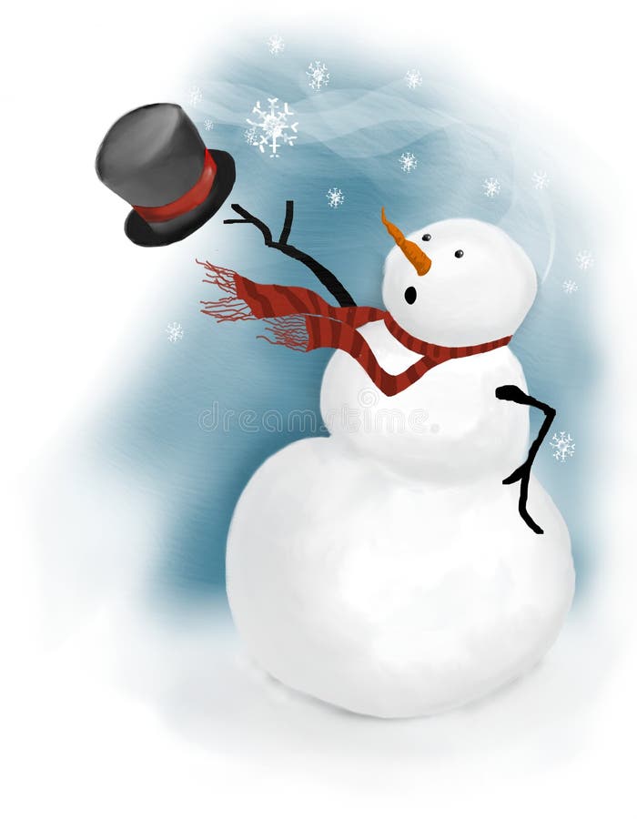 De sneeuwman verliest zijn hoge zijden in windwindvlaag stock illustratie De sneeuwman verliest zijn hoge zijden in windwindvlaag stock illustratie