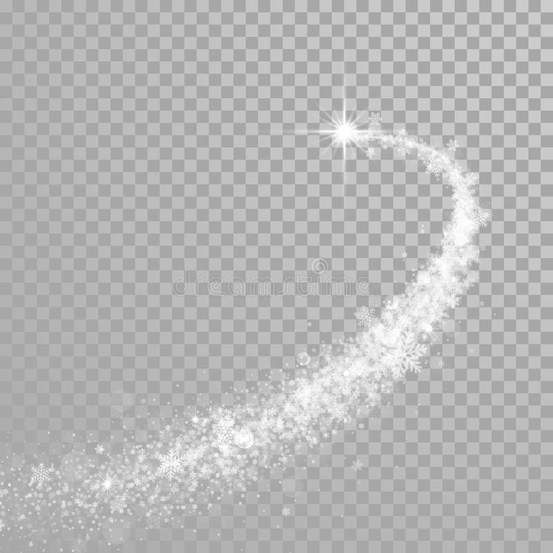 De sneeuwvlok van de Kerstmisvakantie schittert lichte golf van fonkelende sneeuwdeeltjes en glanzend confettien lichteffect Vect
