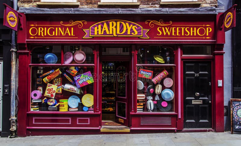 Architectuur Londen Snoepwinkel Hardys Sweetshop royalty-vrije stock foto