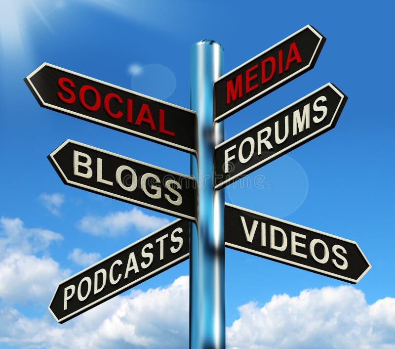 De sociale Media voorzien tonen Informatie van wegwijzers stock illustratie De sociale Media voorzien tonen Informatie van wegwijzers stock illustratie