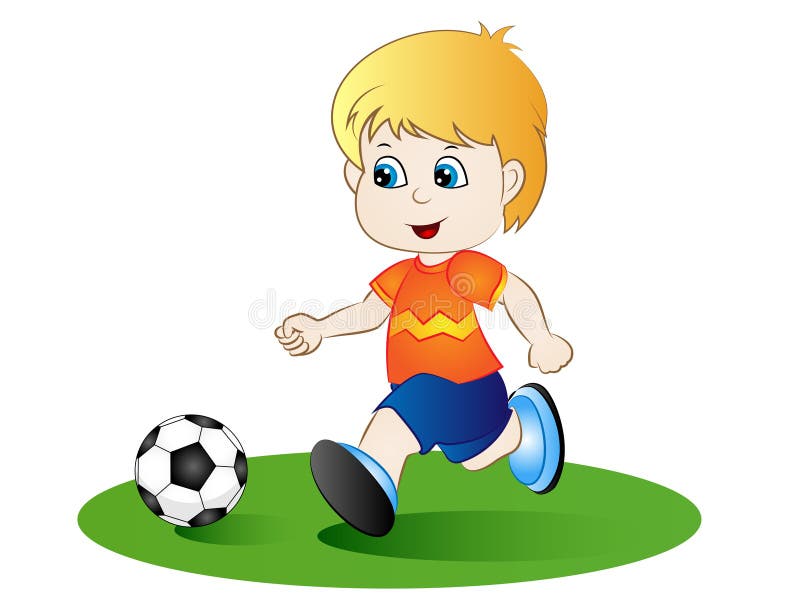 De SpeelVoetbal van de Jongen van het beeldverhaal stock illustratie De SpeelVoetbal van de Jongen van het beeldverhaal stock illustratie