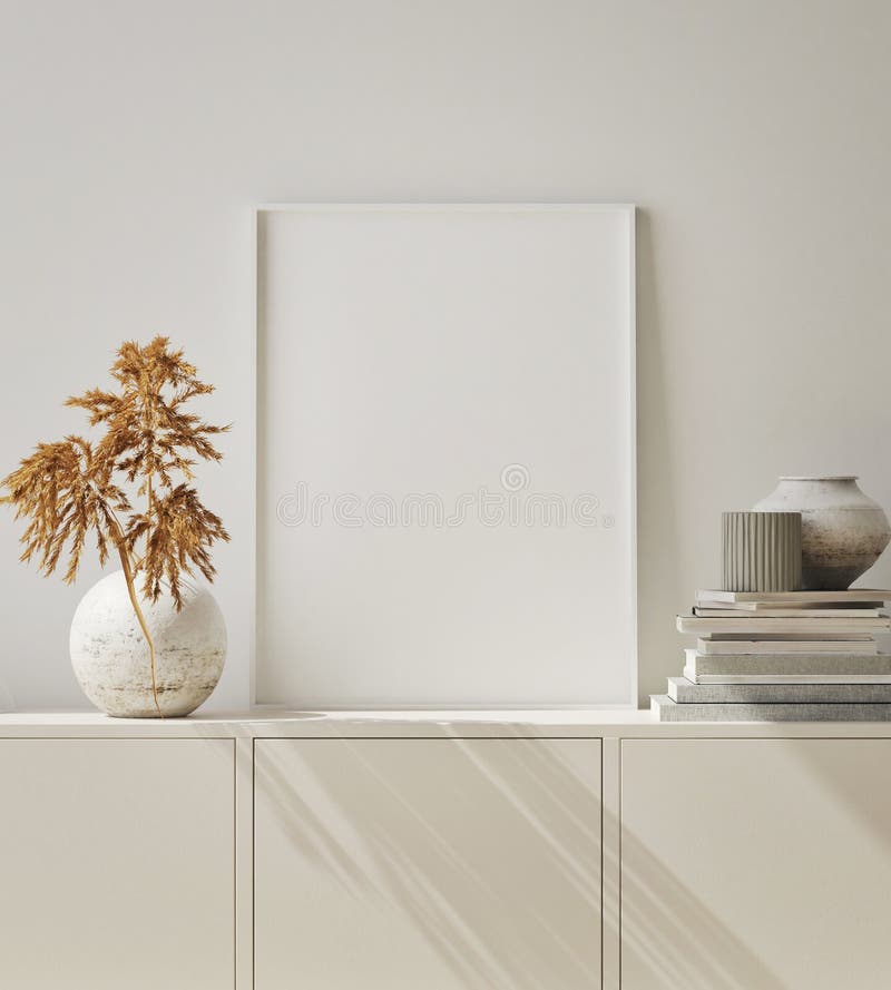 de spot op affichekader op hipster binnenlandse achtergrond, woonkamer, Skandinavische 3D stijl, geeft, 3D illustratie terug de spot op affichekader op hipster binnenlandse achtergrond, woonkamer, Skandinavische 3D stijl, geeft, 3D illustratie terug