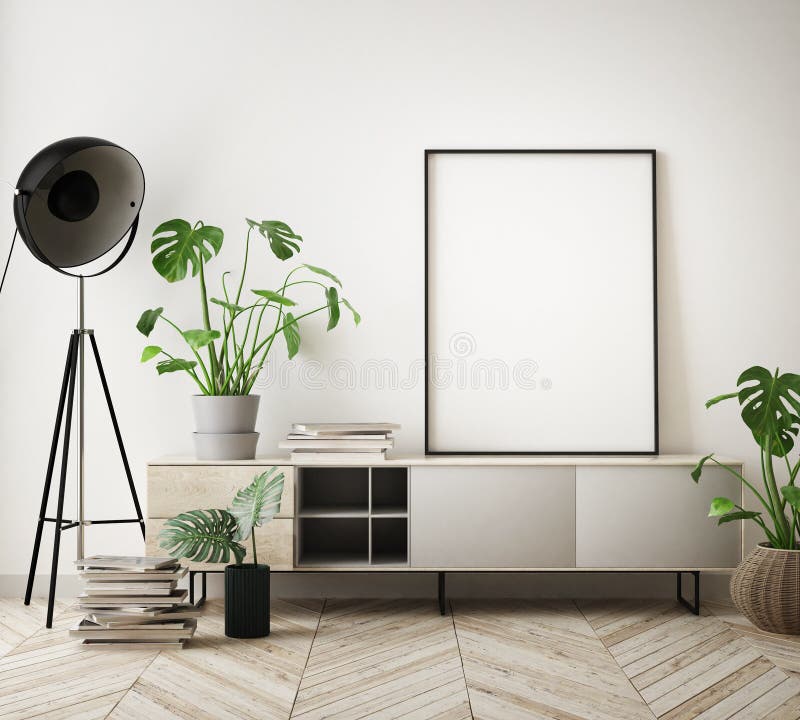 De spot op affichekaders in kinderenslaapkamer, Skandinavische 3D stijl binnenlandse achtergrond, geeft terug vector illustratie De spot op affichekaders in kinderenslaapkamer, Skandinavische 3D stijl binnenlandse achtergrond, geeft terug vector illustratie