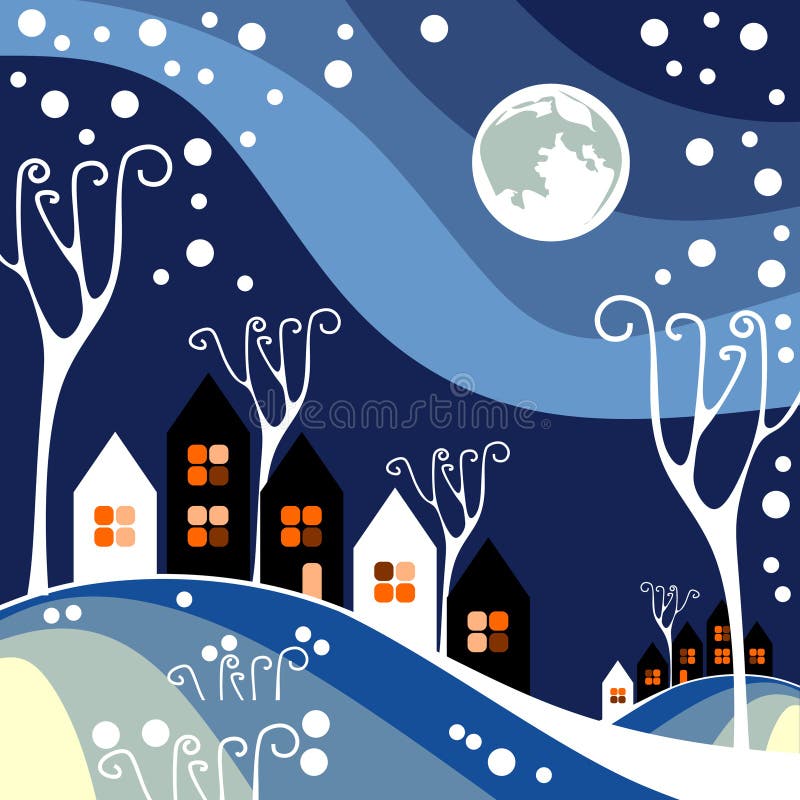 De stad van de nachtwinter vector illustratie De stad van de nachtwinter vector illustratie