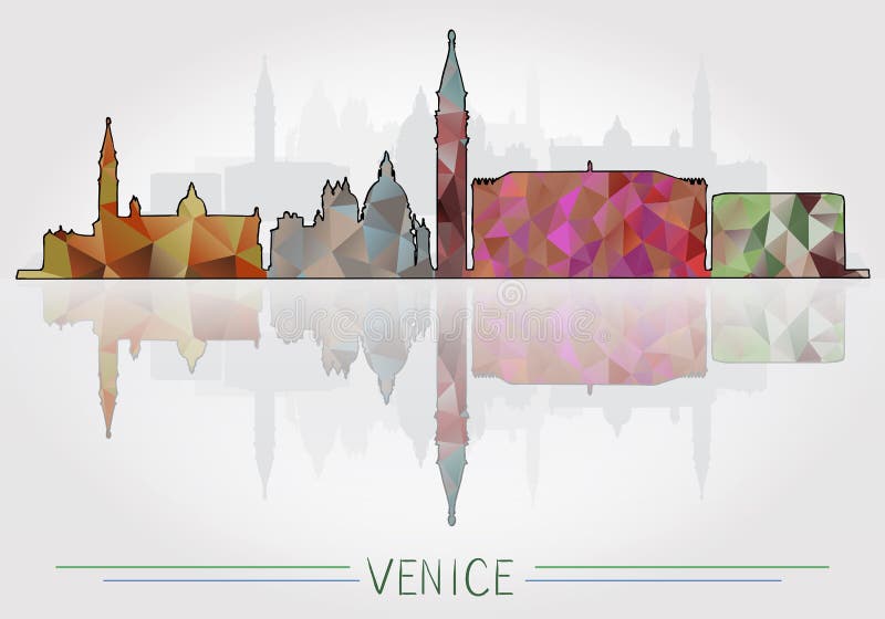 De Stadsachtergrond van Venetië met cityscape silhouet royalty-vrije illustratie De Stadsachtergrond van Venetië met cityscape silhouet royalty-vrije illustratie