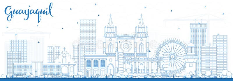De Stadshorizon van overzichtsguayaquil Ecuador met Blauwe Gebouwen vector illustratie De Stadshorizon van overzichtsguayaquil Ecuador met Blauwe Gebouwen vector illustratie