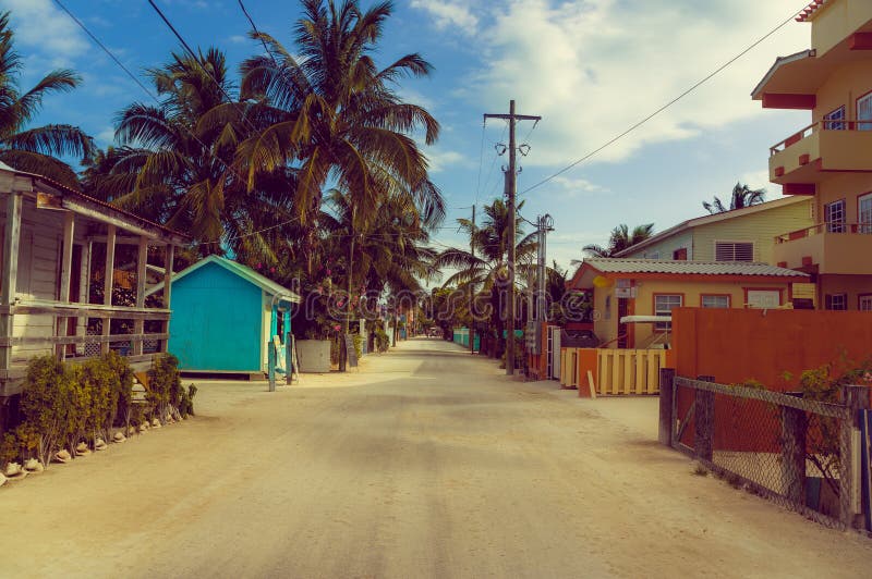 Caye Caulker straat stock foto's