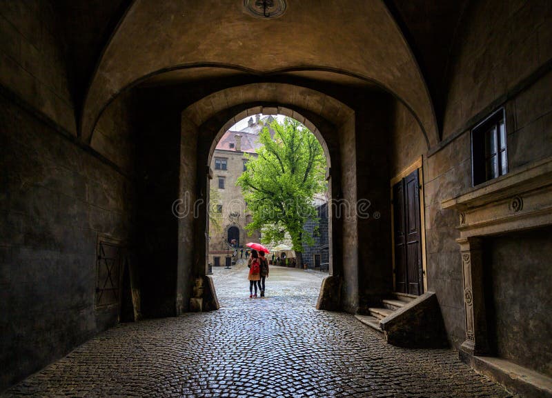 De straten van Cesky Krumlov Tsjechische Republiek royalty-vrije stock fotografie De straten van Cesky Krumlov Tsjechische Republiek royalty-vrije stock fotografie