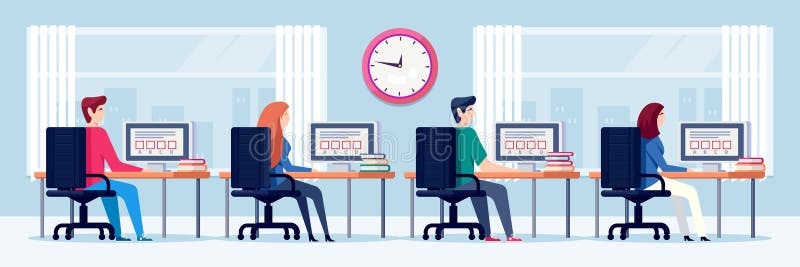 De studenten gaan examentest, vectorillustratie over Online onderwijs en het leren concept Mensen die computers in kabinet met be royalty-vrije illustratie De studenten gaan examentest, vectorillustratie over Online onderwijs en het leren concept Mensen die computers in kabinet met be royalty-vrije illustratie