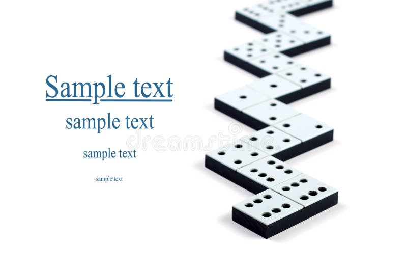 Domino pieces in a line or zigzag on white background. Domino pieces in a line or zigzag on white background