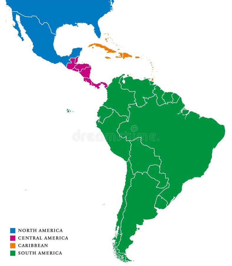 De subregio'skaart van Latijns Amerika