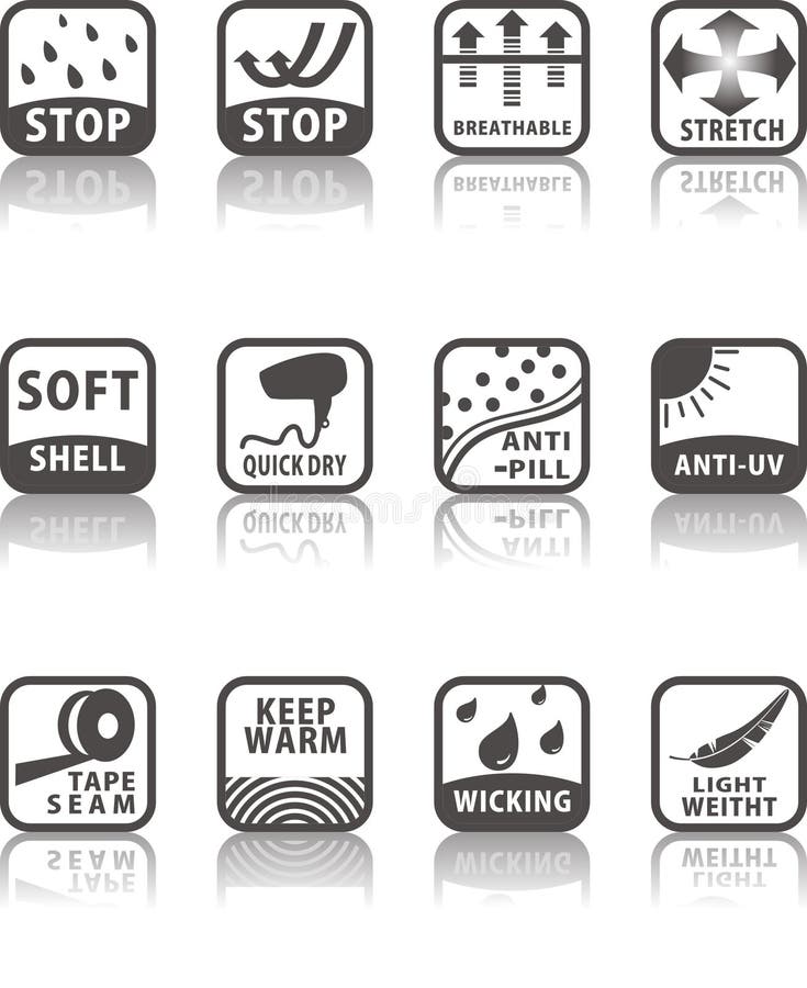 Fabric symbols set black and white. Fabric symbols set black and white