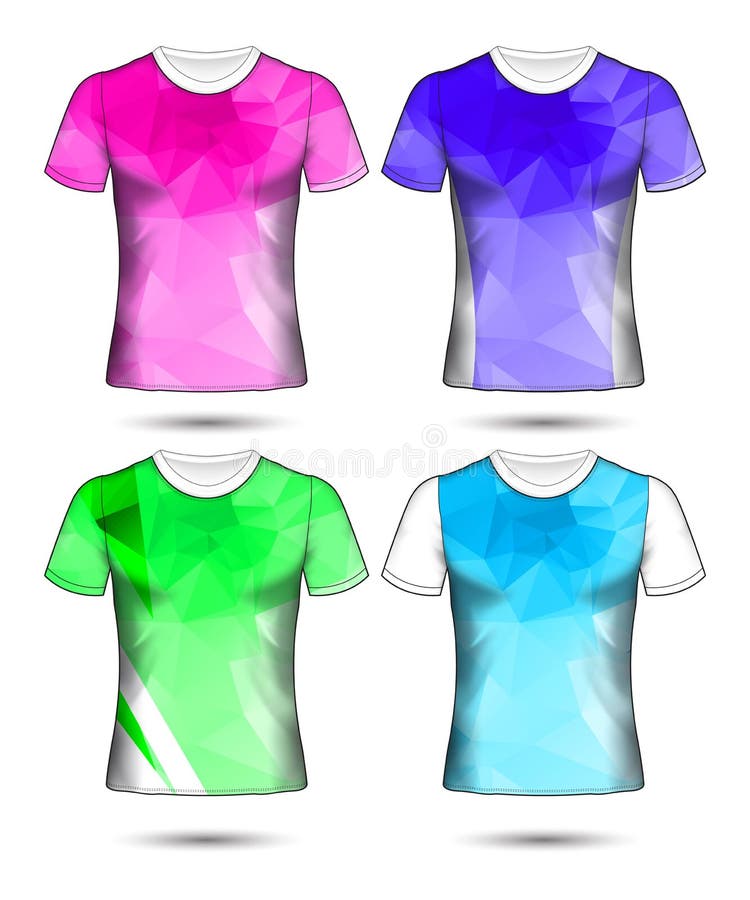 De t-shirtmalplaatjes vatten geometrische inzameling van verschillend kleuren veelhoekig mozaïek samen royalty-vrije illustratie De t-shirtmalplaatjes vatten geometrische inzameling van verschillend kleuren veelhoekig mozaïek samen royalty-vrije illustratie