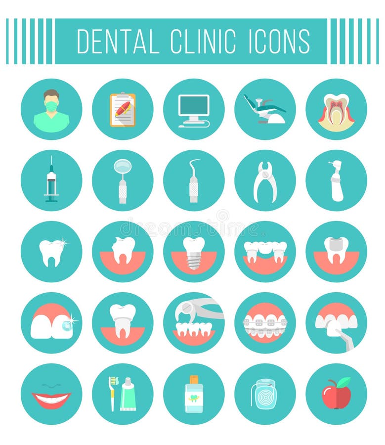 De tand vlakke pictogrammen van de kliniekdiensten stock illustratie De tand vlakke pictogrammen van de kliniekdiensten stock illustratie