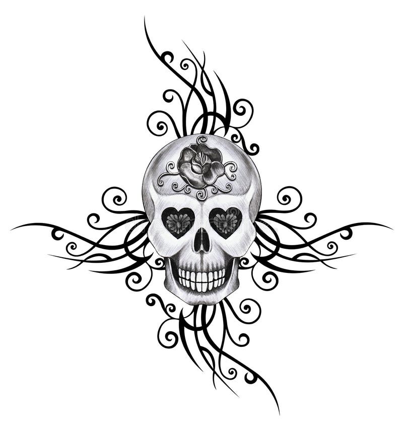 De tatoegering van de kunstschedel vector illustratie De tatoegering van de kunstschedel vector illustratie