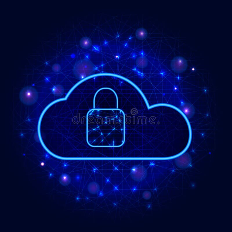 De technologie van de Cyberveiligheid Beveilig het concept van de wolkenopslag Digitaal gegevensbeschermingontwerp met slotpictog royalty-vrije illustratie De technologie van de Cyberveiligheid Beveilig het concept van de wolkenopslag Digitaal gegevensbeschermingontwerp met slotpictog royalty-vrije illustratie