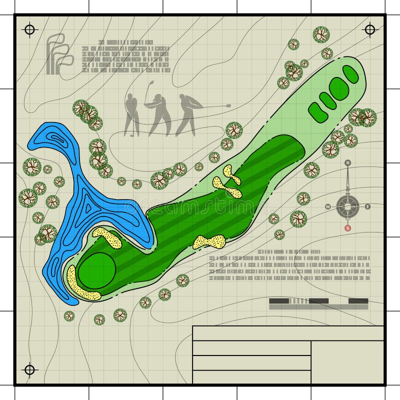 Golf course layout. Abstract design stylized blueprint technical drawing background. Golf course layout. Abstract design stylized blueprint technical drawing background