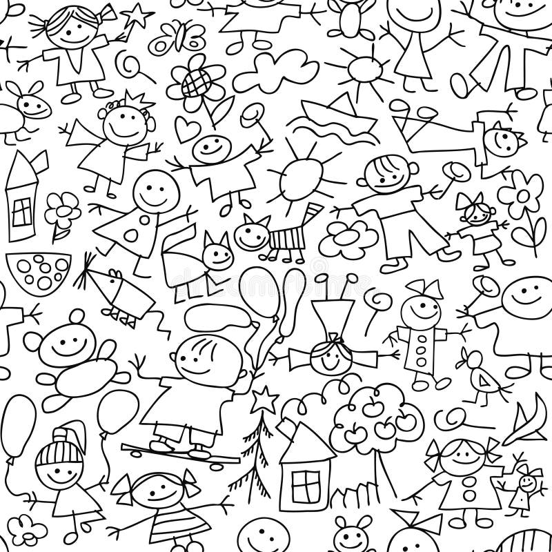 De tekening van kinderen - naadloos patroon stock illustratie De tekening van kinderen - naadloos patroon stock illustratie