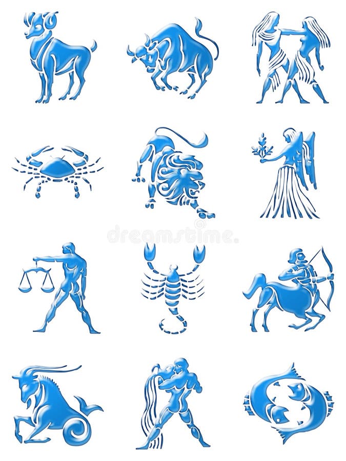 Twelve blue zodiac signs isolated. Twelve blue zodiac signs isolated