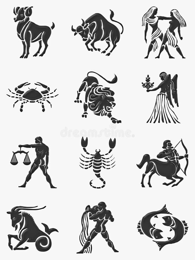 Twelve black zodiac signs isolated. Twelve black zodiac signs isolated