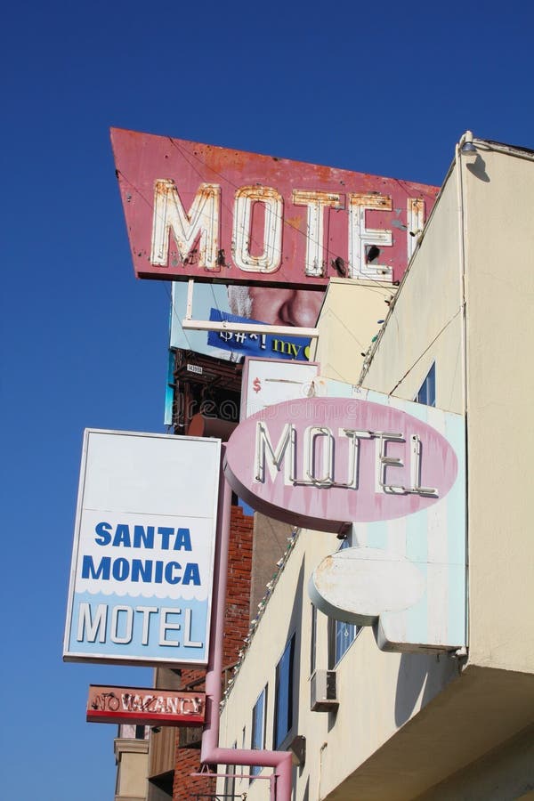 De tekens van het motel in Kerstman Monica