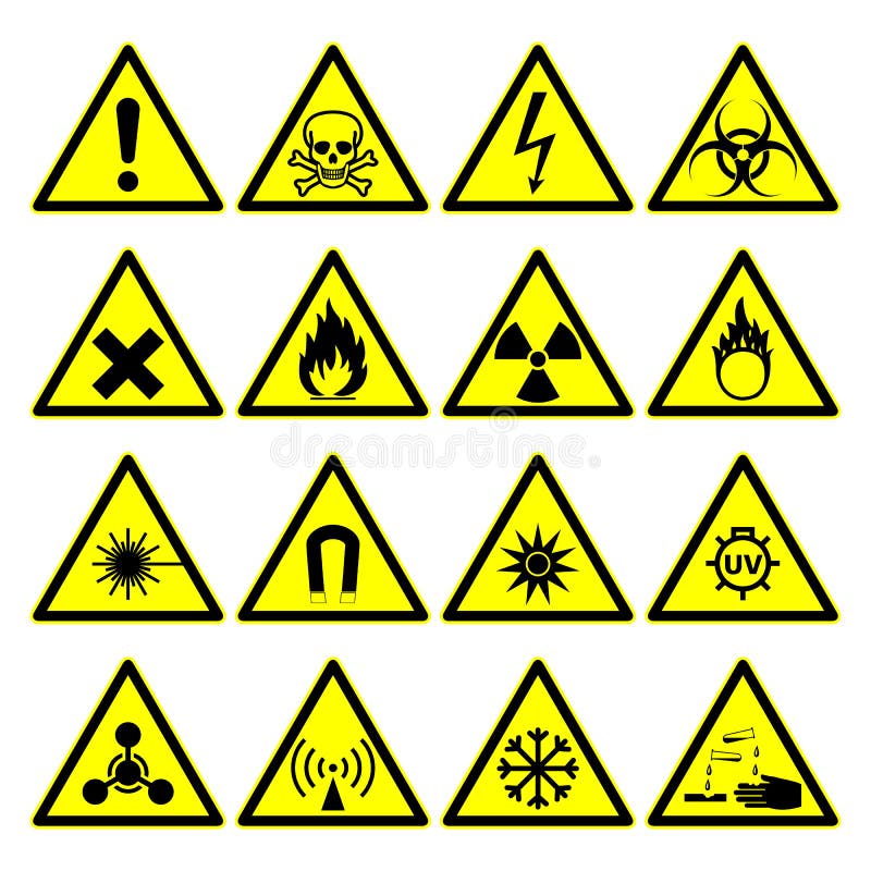De tekens van het waarschuwingsgevaar, gevaarsymboleninzameling vector illustratie De tekens van het waarschuwingsgevaar, gevaarsymboleninzameling vector illustratie