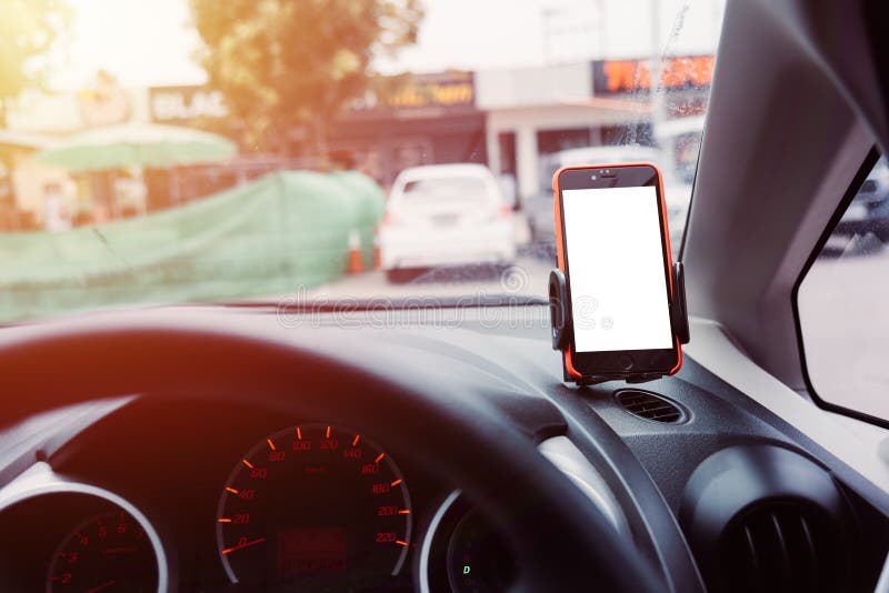De telefoongps van de houdersauto mobiele navigatiekaart stock foto's De telefoongps van de houdersauto mobiele navigatiekaart stock foto's